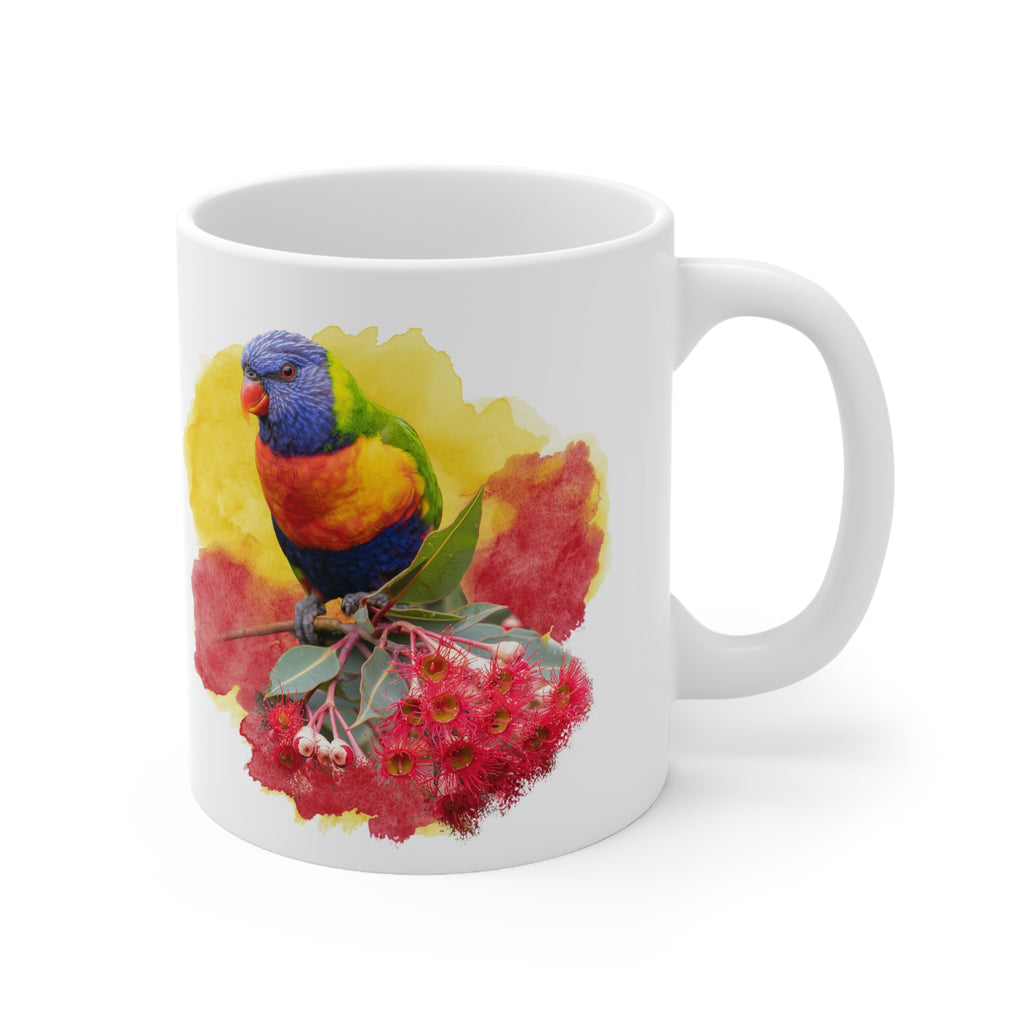 Rainbow Lorikeet Watercolor Ceramic Mug – 11oz Bird Lover Coffee Cup