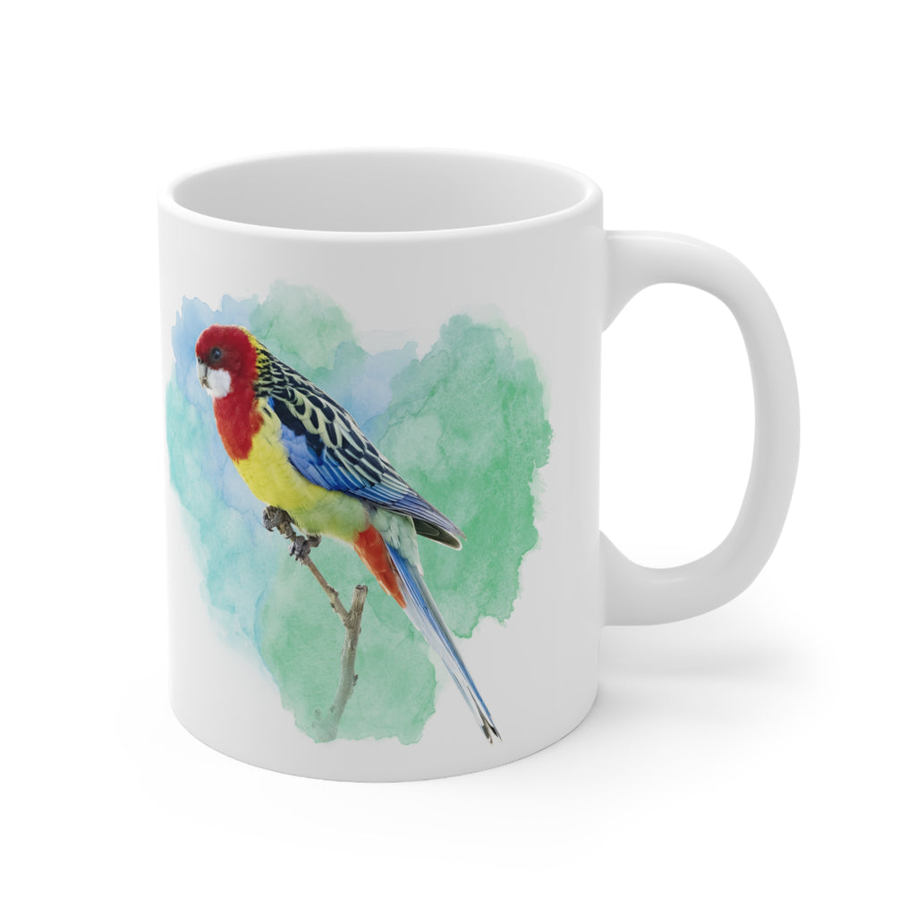 Eastern Rosella Watercolor Ceramic Mug – 11oz Bird Lover Coffee Cup