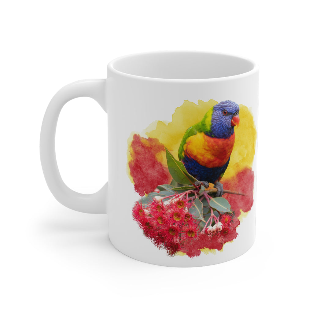 Rainbow Lorikeet Watercolor Ceramic Mug – 11oz Bird Lover Coffee Cup