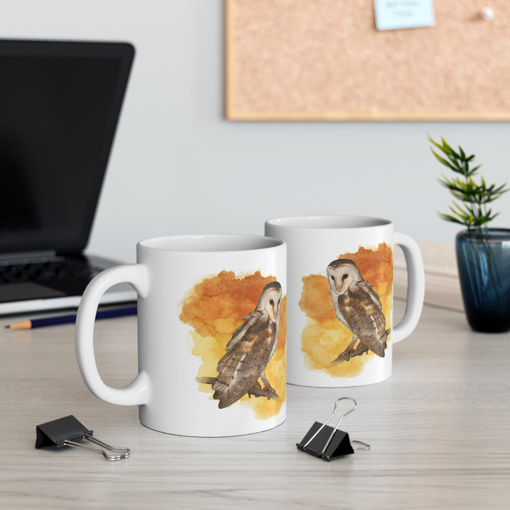 Barn Owl Watercolor Ceramic Mug – 11oz Bird Lover Coffee Cup