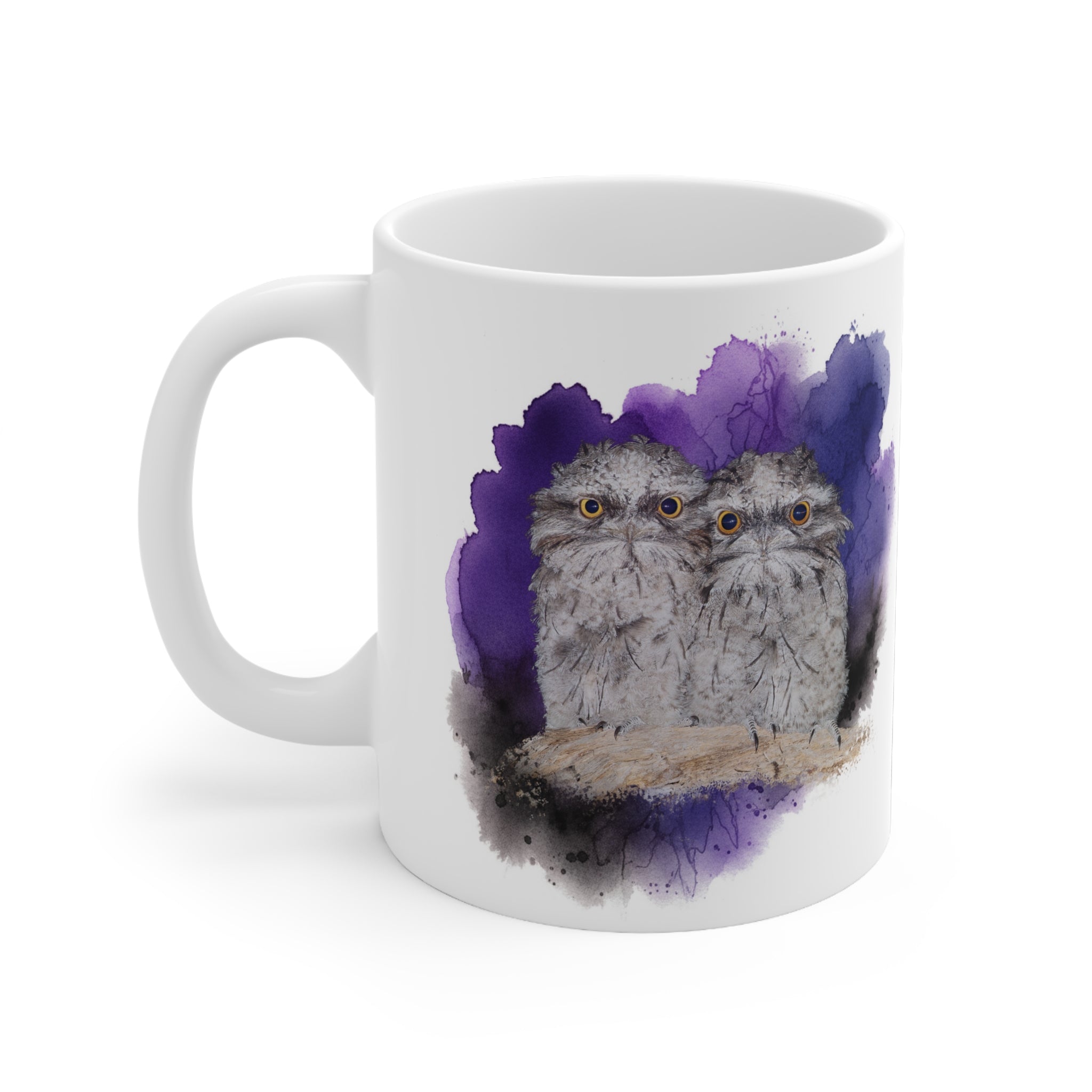 Tawny Frogmouth Watercolor Ceramic Mug – 11oz Bird Lover Coffee Cup