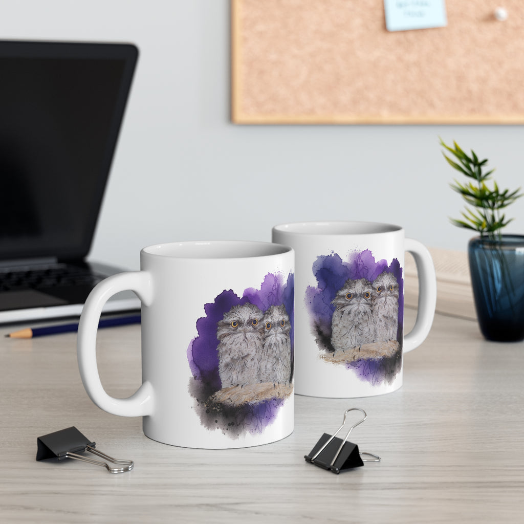 Tawny Frogmouth Watercolor Ceramic Mug – 11oz Bird Lover Coffee Cup