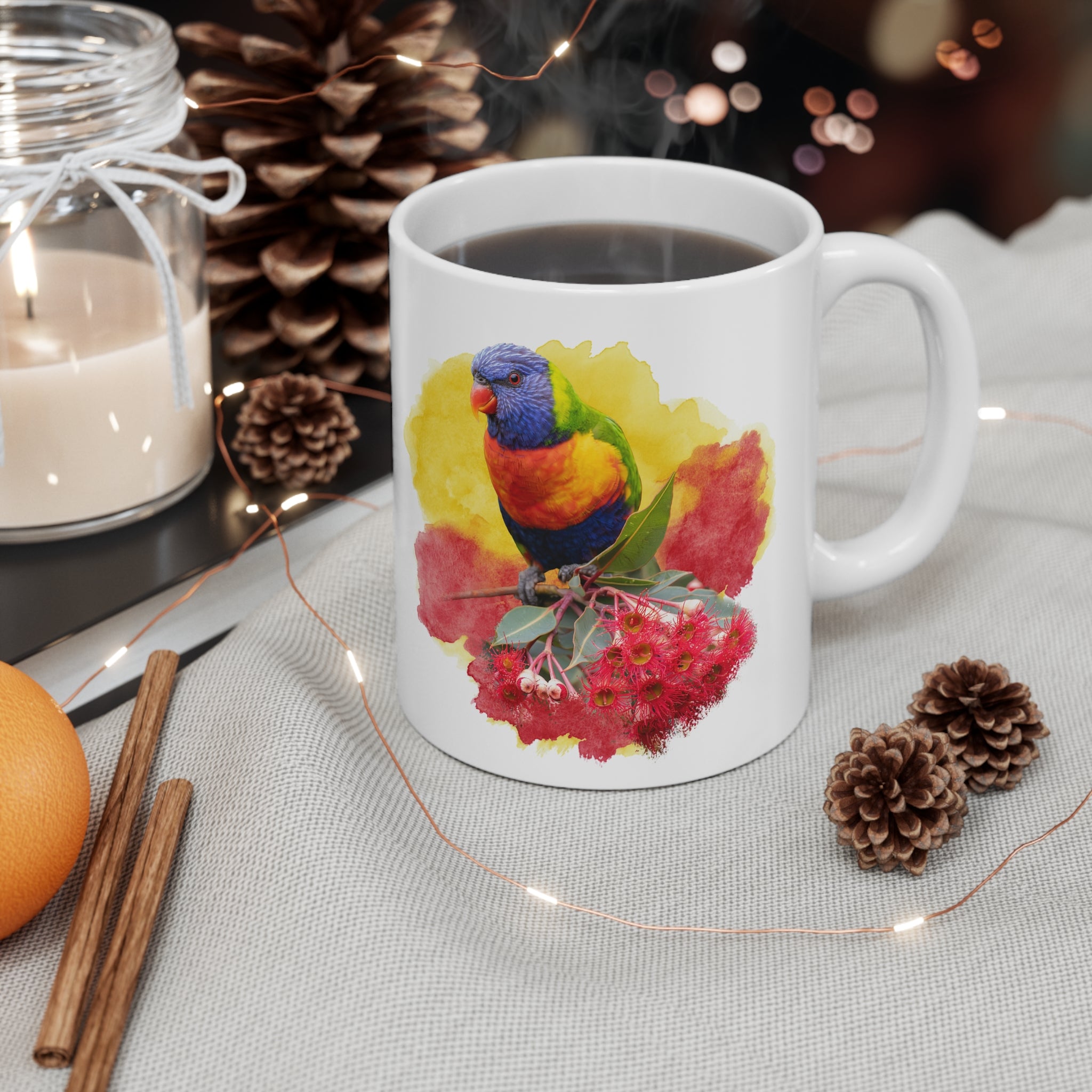 Rainbow Lorikeet Watercolor Ceramic Mug – 11oz Bird Lover Coffee Cup