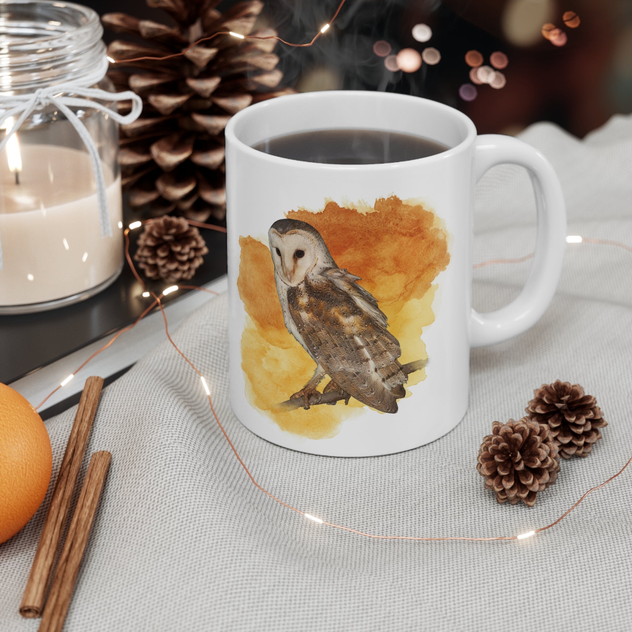 Barn Owl Watercolor Ceramic Mug – 11oz Bird Lover Coffee Cup