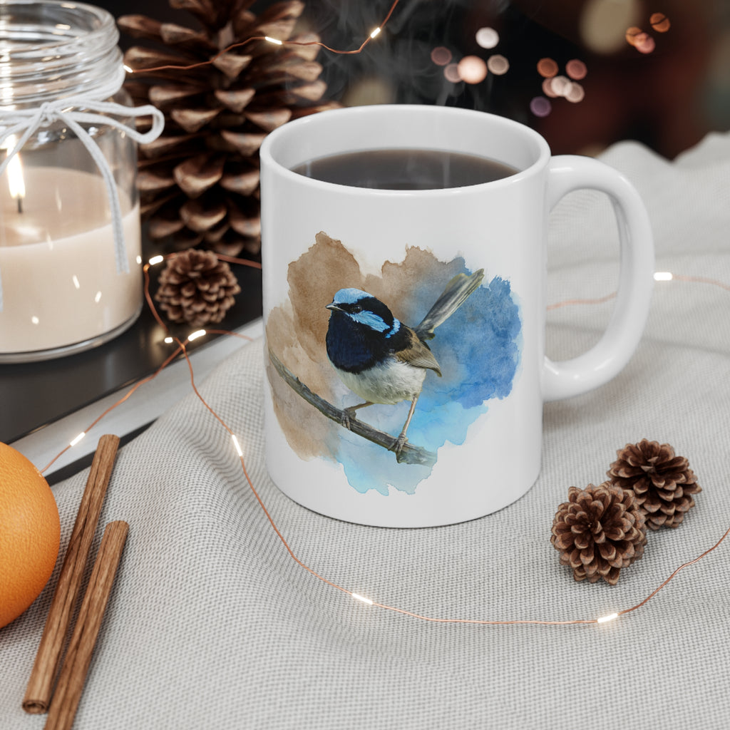 Superb Fairywren Watercolor Ceramic Mug – 11oz Bird Lover Coffee Cup