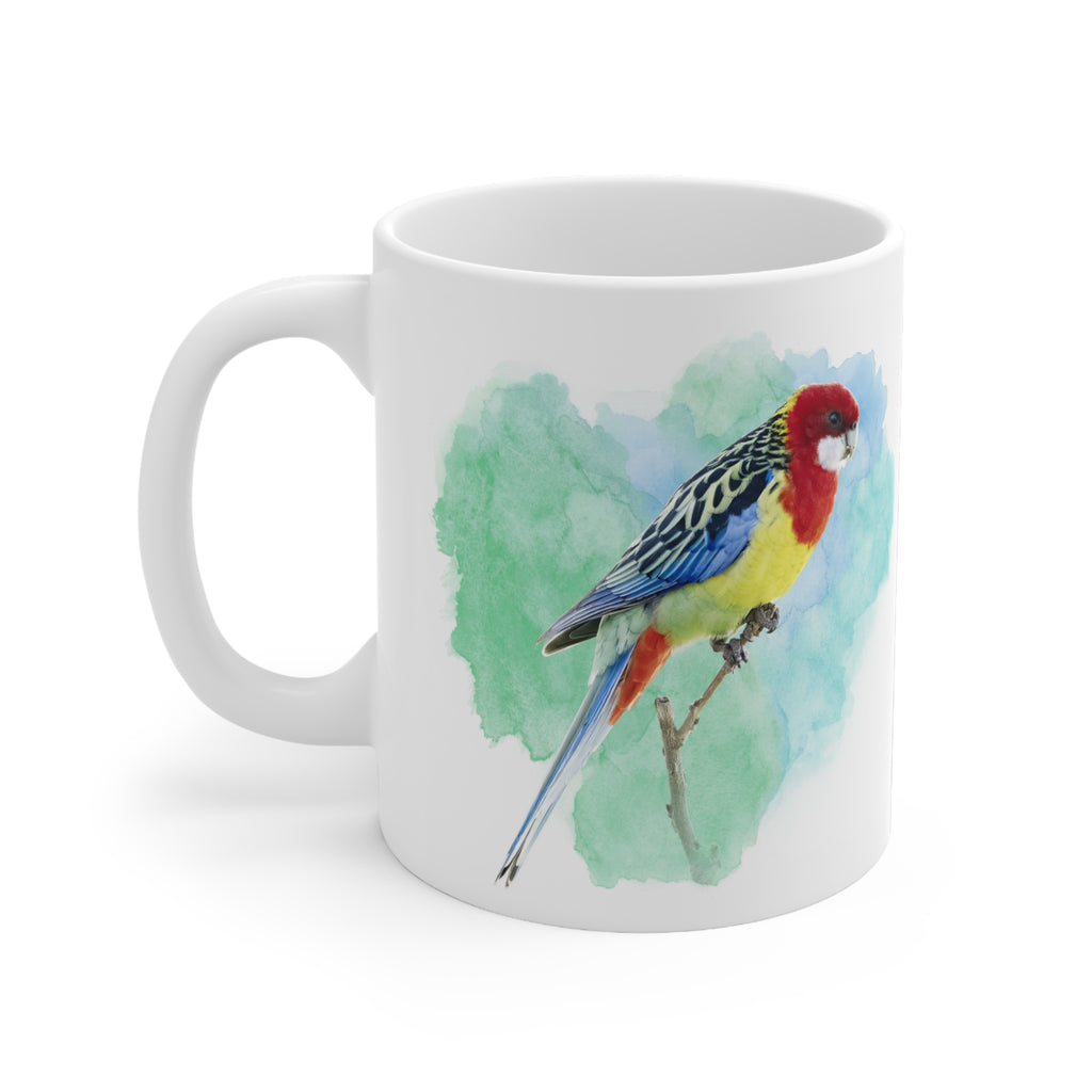 Eastern Rosella Watercolor Ceramic Mug – 11oz Bird Lover Coffee Cup