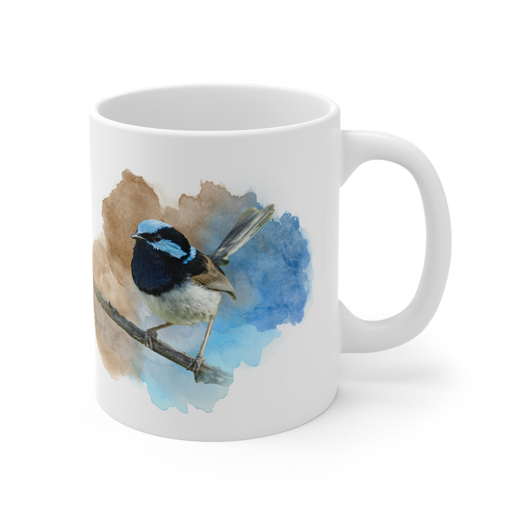 Superb Fairywren Watercolor Ceramic Mug – 11oz Bird Lover Coffee Cup