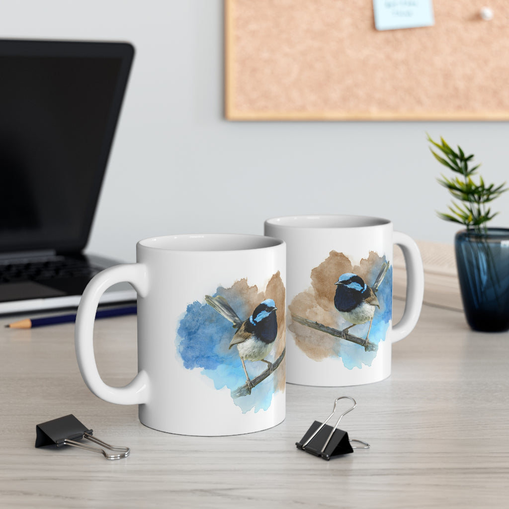 Superb Fairywren Watercolor Ceramic Mug – 11oz Bird Lover Coffee Cup