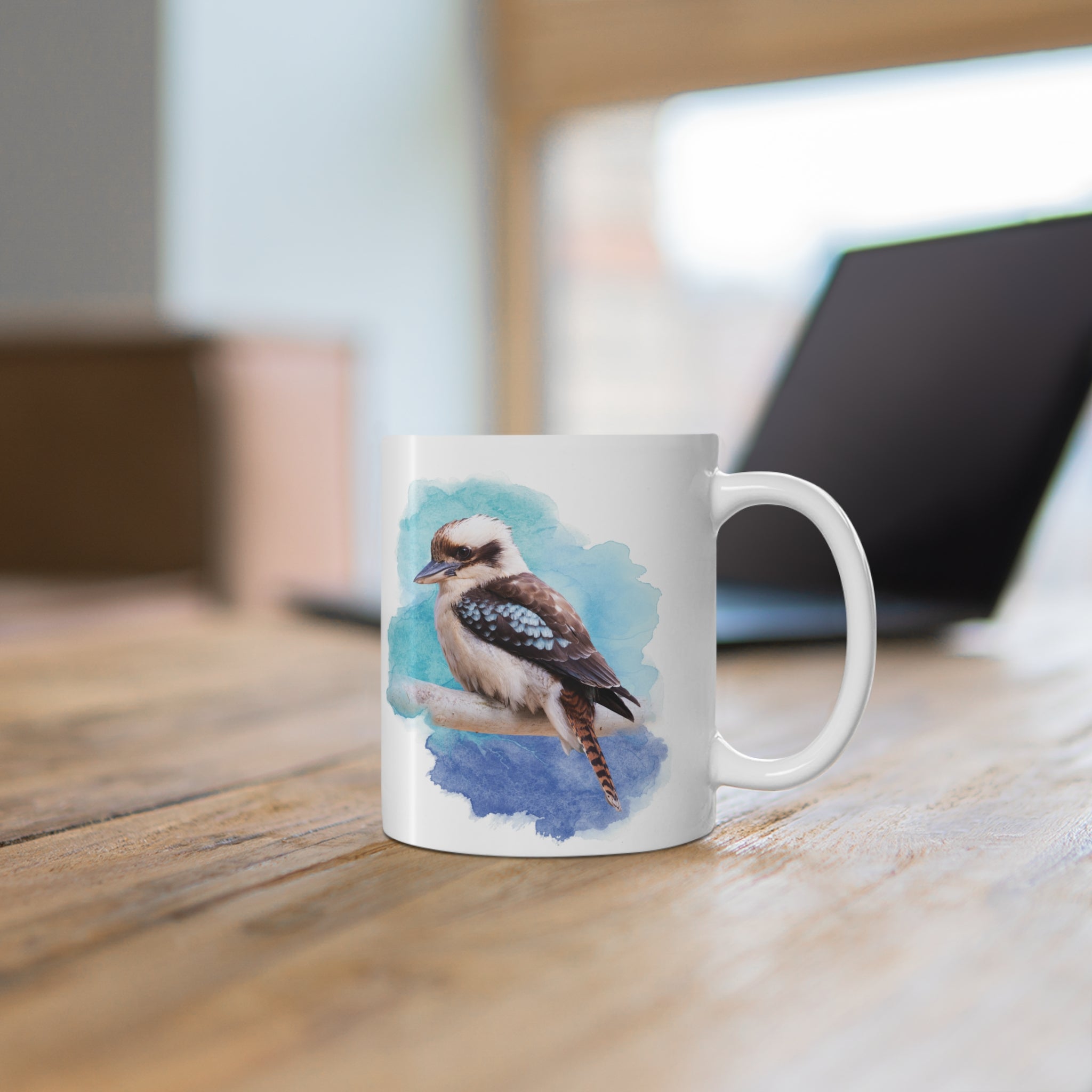 Laughing Kookaburra Watercolor Ceramic Mug – 11oz Bird Lover Coffee Cup