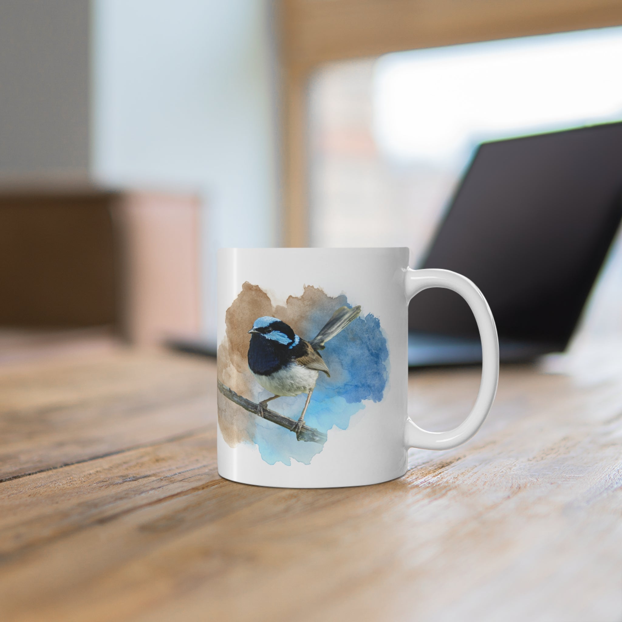 Superb Fairywren Watercolor Ceramic Mug – 11oz Bird Lover Coffee Cup