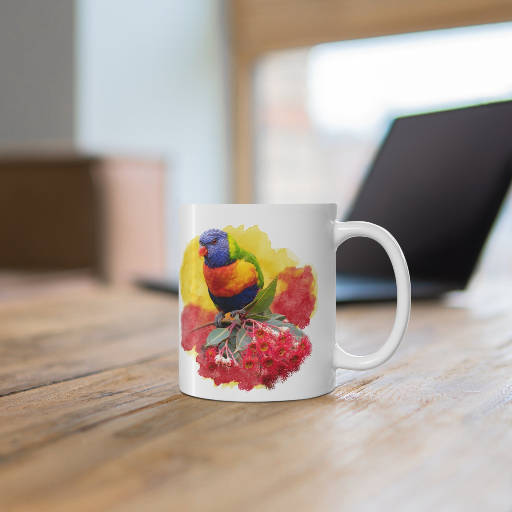Rainbow Lorikeet Watercolor Ceramic Mug – 11oz Bird Lover Coffee Cup