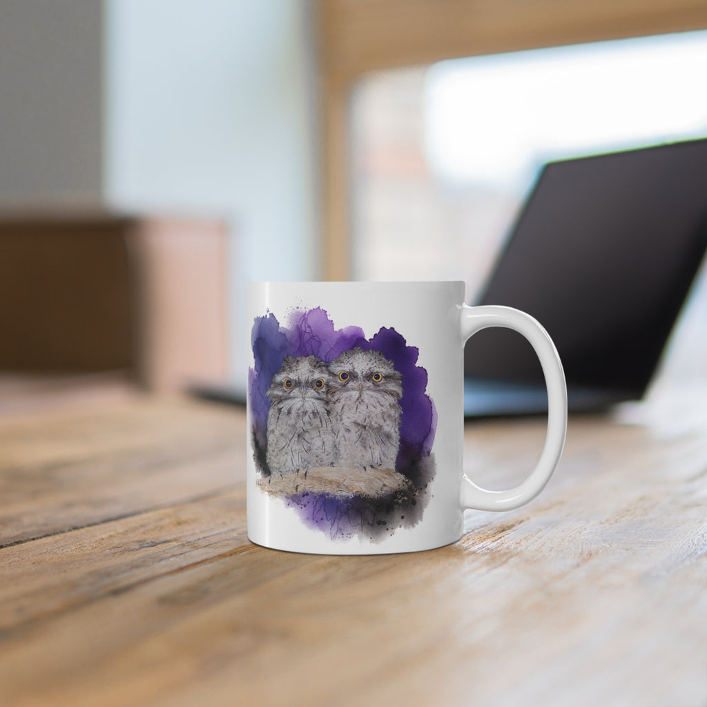 Tawny Frogmouth Watercolor Ceramic Mug – 11oz Bird Lover Coffee Cup