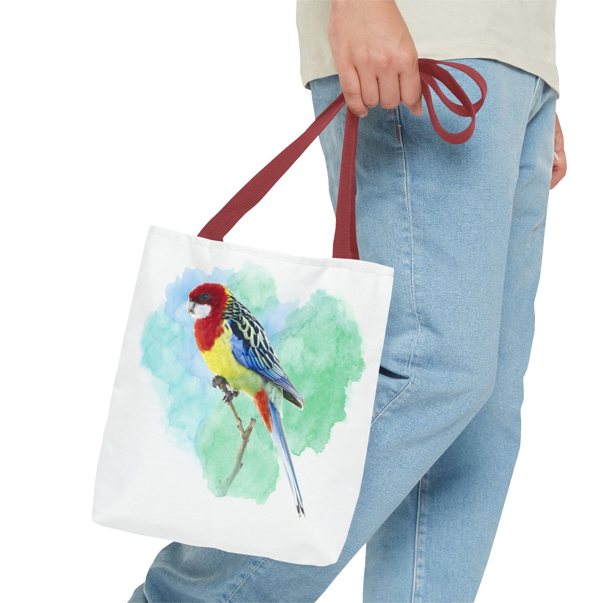 Eastern Rosella Watercolor Tote Bag – Australian Bird Art Shoulder Bag