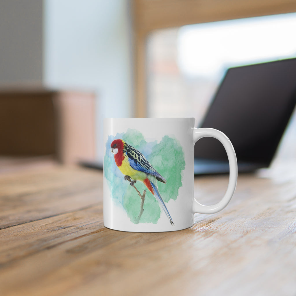 Eastern Rosella Watercolor Ceramic Mug – 11oz Bird Lover Coffee Cup