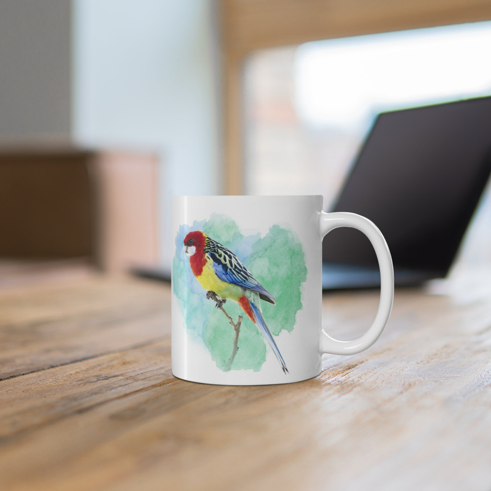 Eastern Rosella Watercolor Ceramic Mug – 11oz Bird Lover Coffee Cup
