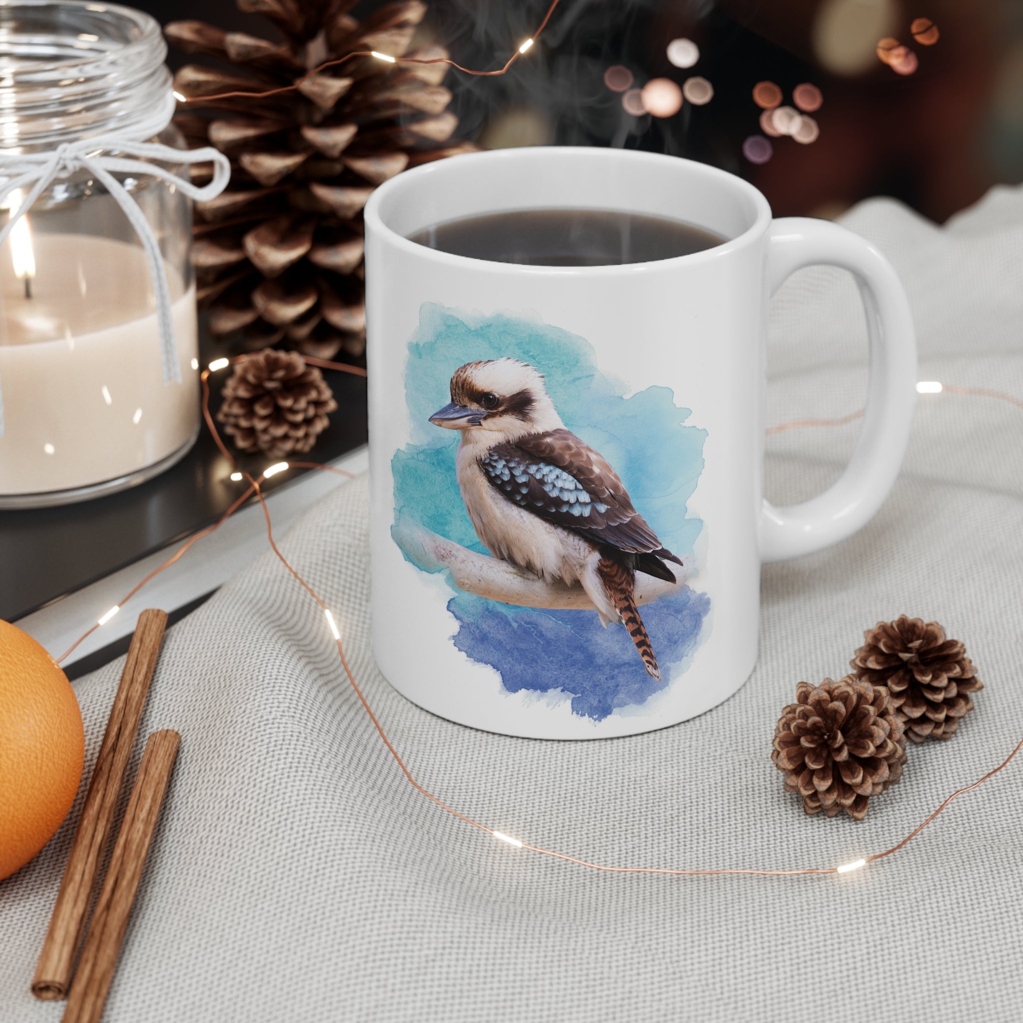 Laughing Kookaburra Watercolor Ceramic Mug – 11oz Bird Lover Coffee Cup